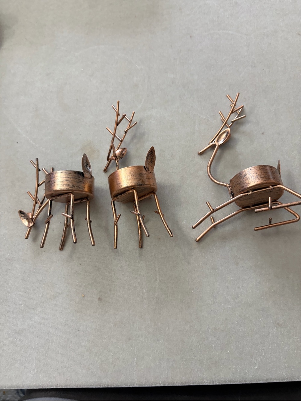 Set of Three Copper-Tone Deer Tealight Holders